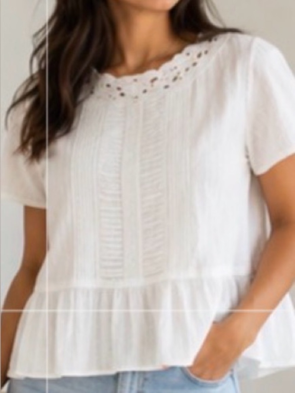 kate spade White Eyelet Crochet Peplum Blouse